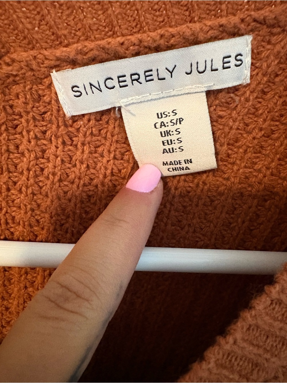 Sincerly Jules Waffle-Knit Rust V-Neck Drawstring Sweater - Picture 2 of 5